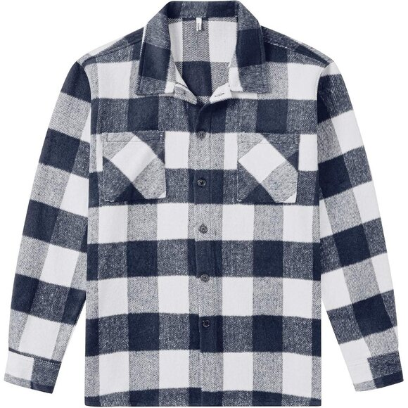 Men's Buffalo Navy Flannel Shirts Casual Button Down Plaid Shirt with Pockets - Picture 6 of 6